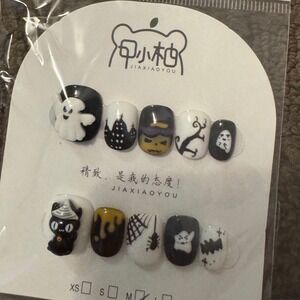 Halloween Press On Nails Ghost Black Cat Witch Costume Party M